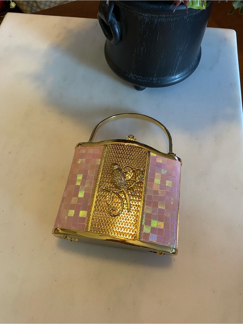Vintage Gold & Pink Decorative Top-Handle Women's Evening Bag like New